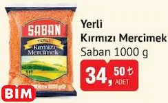 SABAN YERLİ KIRMIZI MERCİMEK 1000 G SABAN YERLİ KIRMIZI MERCİMEK 1000 G